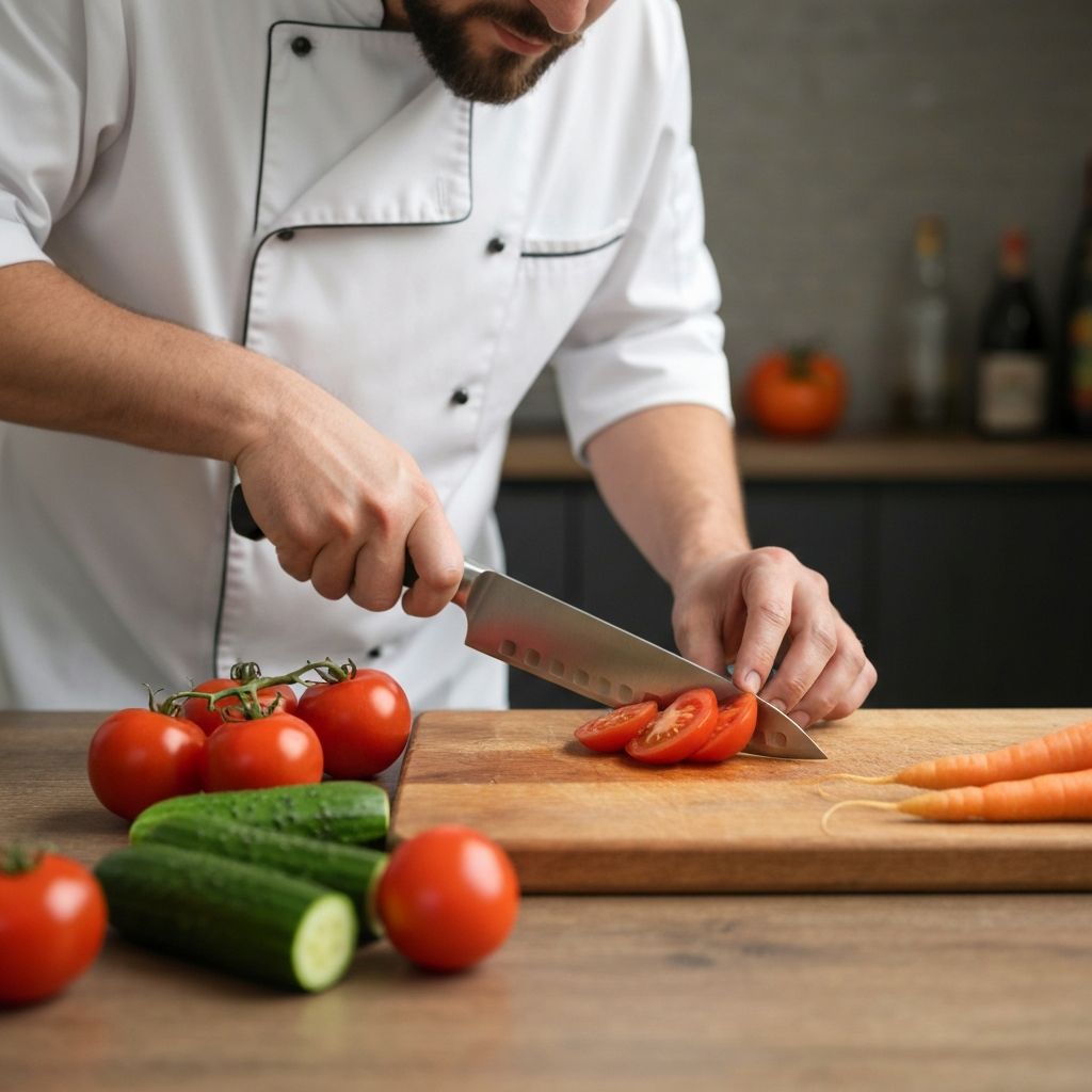 Misen chef knife cutting fresh vegetables